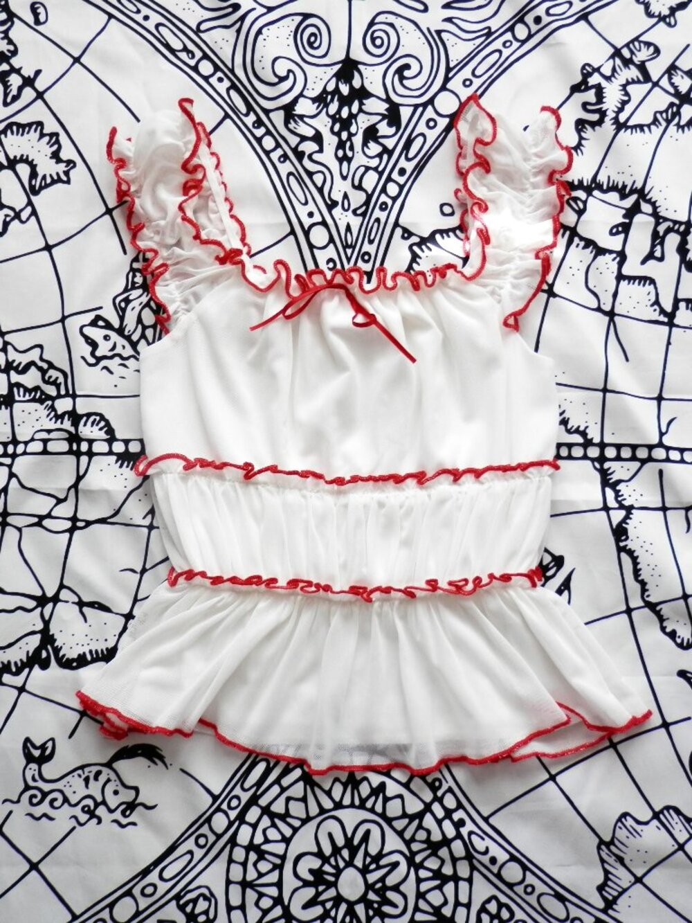Full Tilt White and Red Ruffled Tier Cropped Peplum Tank Top